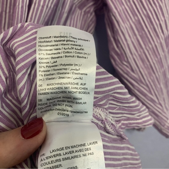 Ulla Popken Button Up Short Sleeve Stripe Crinkle Top - Picture 5 of 6